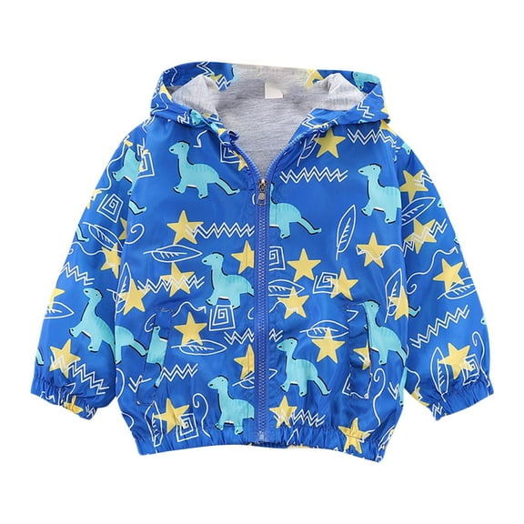 Otqutp Toddler Kids Windbreaker Hooded Jacket Cartoon Print Casual Outerwear Boys Girls Zip Up Windproof Coat with Pocket
