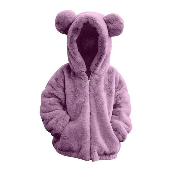 Otqutp Toddler Kids Zip Up Fuzzy Fleece Jacket Cute Teddy Cozy Coat Soft Bear Ears Hoodie Sweatshirt Winter Thick Warm Coat
