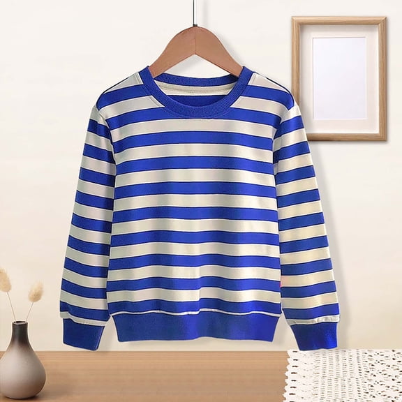 Otqutp Toddler Knit Pullover Tops Kids Boys and Girls Fall and Winter Long Sleeve Round Neck Striped Sweaters for 1-10 Years(A-Blue,4-5 Years)