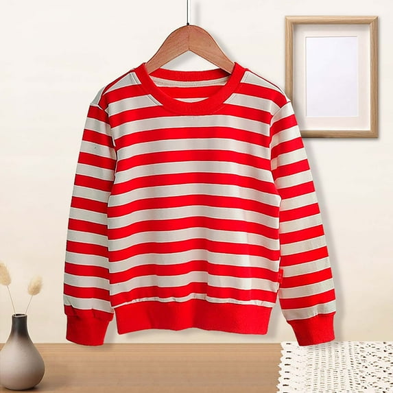 Otqutp Toddler Knit Pullover Tops Kids Boys and Girls Fall and Winter Long Sleeve Round Neck Striped Sweaters for 1-10 Years(A-Red,12-18 Months)