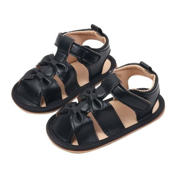 Otqutp Toddler Leather Soft Open Toe Sandals Adjusted Strap Flat Wide Shoes Summer Barefoot Beach Pool Baby Girls Sandals