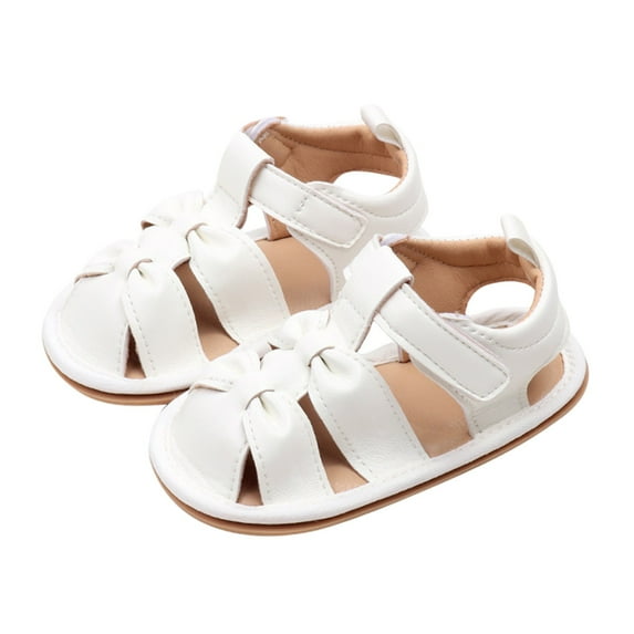 Otqutp Toddler Leather Soft Open Toe Sandals Adjusted Strap Flat Wide Shoes Summer Barefoot Beach Pool Baby Girls Sandals
