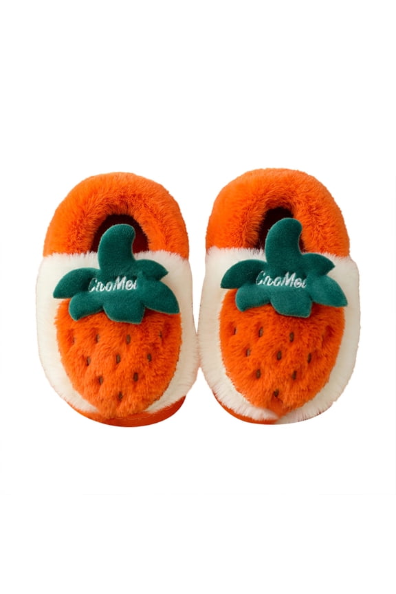 Toddler Lightweight Sneakers Bedroom Slippers for Kids Cotton Slippers Girls Boys Cute Strawberry Pattern House Slippers Winter Warm Indoor Shoes(Orange,7-8 Years)