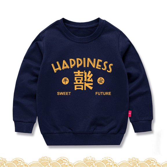 Otqutp Toddler Long Sleeve Blouse Boys Middle and Big Children Winter Warm Round Neck Printed Sweater Casual Loose Pullover Tops(Navy-1,5-6 Years)
