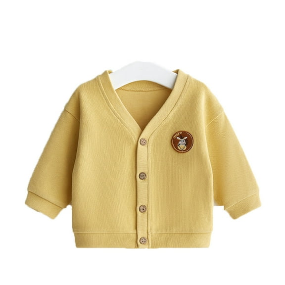 Otqutp Toddler Long Sleeve Tops Baby Boys and Girls Padded Cardigan Jacket V Neck Button Cartoon Bear Pattern Daily Wear Big Girl Lined