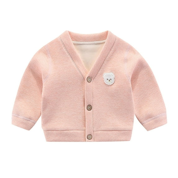 Otqutp Toddler Loose Sweater Baby Boys and Girls Padded Cardigan Long Sleeve Jacket V Neck Button Cartoon Bear Pattern Daily Wear 0-24 Months(Pink,6-12 Months)