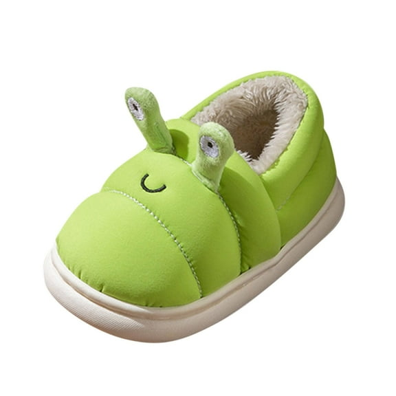 Otqutp Toddler Nonslip Shoes Fashion Autumn and Winter Boys and Girls Slippers Flat Bottom Lightweight Short Plush Warm Solid Color Cute Cute Animal House Shoes Bedroom Slipper(Green,3.5-4 Years)