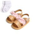thumbnail image 1 of Otqutp Toddler Open Toe Footwear Baby Shoes Boys and Girls Sandals Flat Soles Light Breathable Comfortable Hook Loop Bow with Socks, 1 of 8