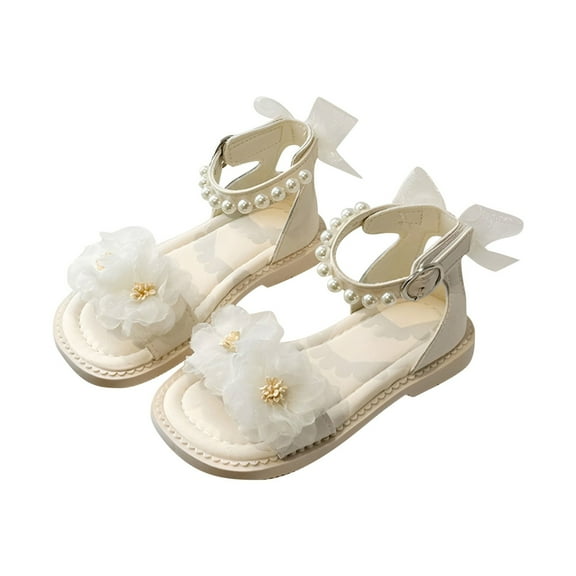 Otqutp Toddler Open Toe Footwear Girls Flower Sandals Summer for Children Wearing Beach Shoes Pearl Soft Sole Comfortable Flat Sandals