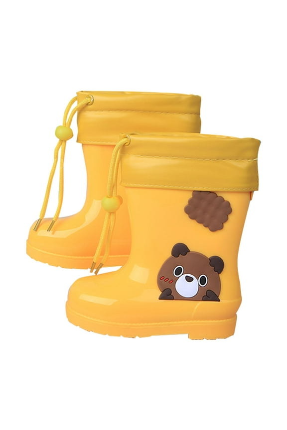 Toddler Outdoor Shoes Boys Girls Plush Rain Boots Cute Cartoon Teddy Bear Printed Low Heeled Mid Length Children's Rain Boots