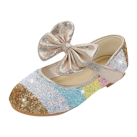 Otqutp Toddler Outdoor Shoes Girls Baby Shoes Sequin Rhinestone Bow Sandals Dancing Shoes Pearl Bling Shoes Single Kids Shoes for 4 to 13 Years