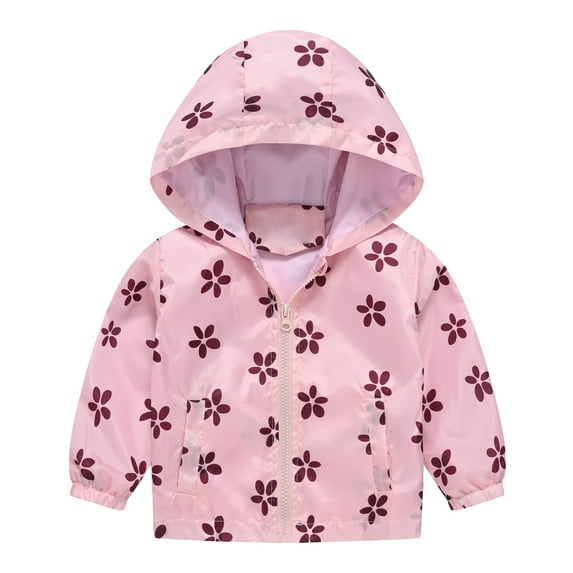 Otqutp Toddler Down Outerwear Boys Girls Small Children Spring Fall Winter Warm Casual Wind Printing Light Fashion Hooded Jacket for Party Birthday School(Pink,3-4 Years)