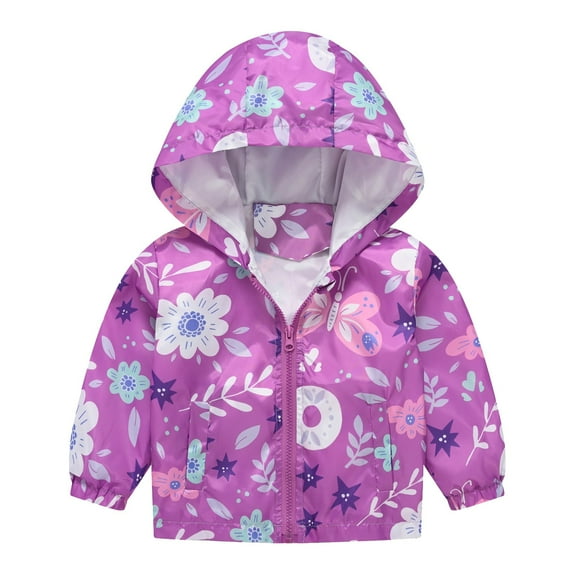 Otqutp Toddler Down Outerwear Boys Girls Small Children Spring Fall Winter Warm Casual Wind Printing Light Fashion Hooded Jacket for Party Birthday School(Purple,18-24 Months)