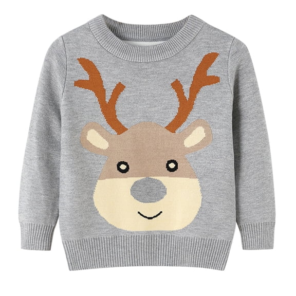 Otqutp Toddler Outfits Set for Party Baby Boys Girls Christmas Deer Print Warm Knitted Sweater Long Sleeve Xmas Tops Knitwear Cardigan Coat(Grey,4-5 Years)