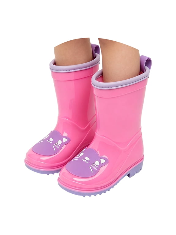 Toddler Rain Boots Waterproof Lightweight Kids Rubber Boots Easy-On Rainboots Cute Cat Non-Slip Sole Rain Shoes for Boys Girls