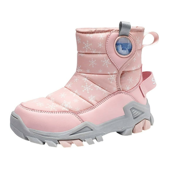 Otqutp Toddler Round Toe Shoes Girls Boys Snow Boots Outdoor Warm Comfortable Non Slip Mid Calf Padded Small Big Kids Winter Shoes(Pink,6-7 Years)