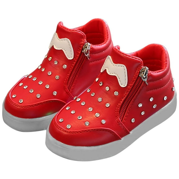 Otqutp Toddler Shoes Spring and Autumn Korean Sports Lighting Children'S Shoes Rhinestone Cartoon Led Luminous Soft Bottom Girls' Shoes
