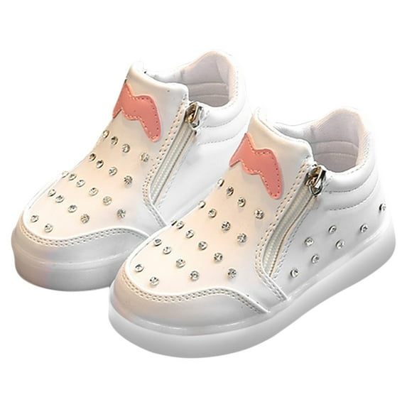 Otqutp Toddler Shoes Spring and Autumn Korean Sports Lighting Children'S Shoes Rhinestone Cartoon Led Luminous Soft Bottom Girls' Shoes