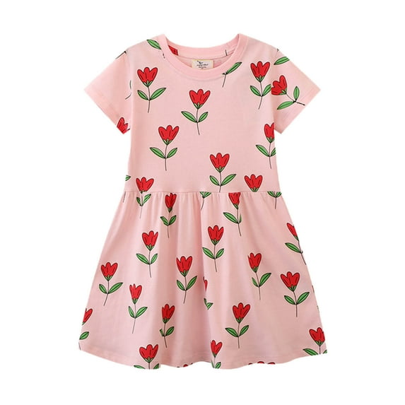 Otqutp Toddler Short Dress Baby Girls Kids Crew Neck Summer Short Sleeves Stylish Sundress Casual Beach Fruit Prints Party Dress