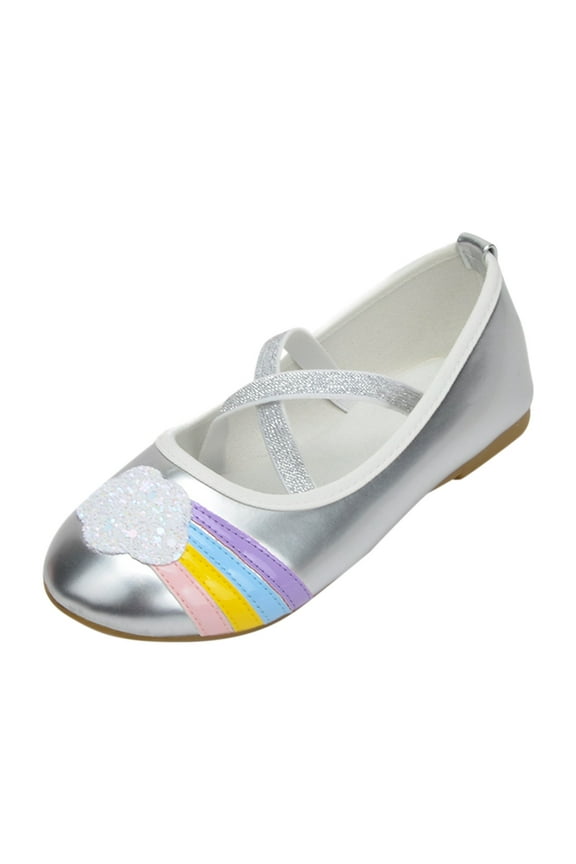 Toddler Single Shoes Children Shoes Flat Shoes Shoes with Sequins Bowknot Girls Dancing Shoes Baiyun Rainbow Flat Shoes
