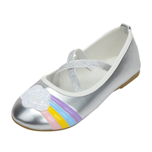 Otqutp Toddler Single Shoes Children Shoes Flat Shoes Shoes with Sequins Bowknot Girls Dancing Shoes Baiyun Rainbow Flat Shoes
