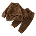thumbnail image 1 of Otqutp Toddler Sleepwear Set Kids Baby Girls Boys Winter Warm Hooded Bear Ear Sweatshirt Tops and Pants with Pocket 2Pcs Fall Tracksuit Outfits Pajamas (Brown-4,3-4 Years), 1 of 3