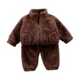 thumbnail image 1 of Otqutp Toddler Sleepwear Set Kids Baby Girls Boys Winter Warm Hooded Bear Ear Sweatshirt Tops and Pants with Pocket 2Pcs Fall Tracksuit Outfits Pajamas (Brown-2,18-24 Months), 1 of 3
