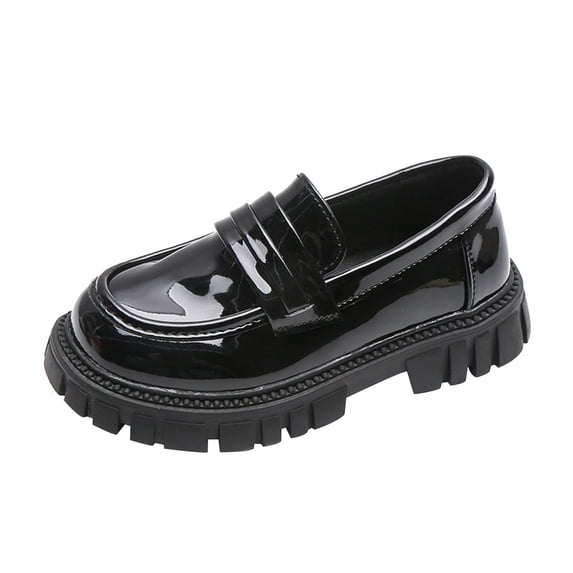Otqutp Toddler Small Leather Shoes Chunky Sole Non-Slip Casual Mary Jane Shoes Baby Girls Rubber Sole Princess Loafers