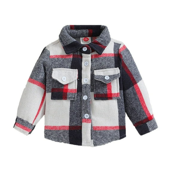 Otqutp Toddler Snow Wear Boys Girls Spring Fall New Long Sleeve Plaid Shirt Jacket Outwear with Pockets Fall Winter Casual Tops Kids School Coat(Dark Gray,3-6 Months)