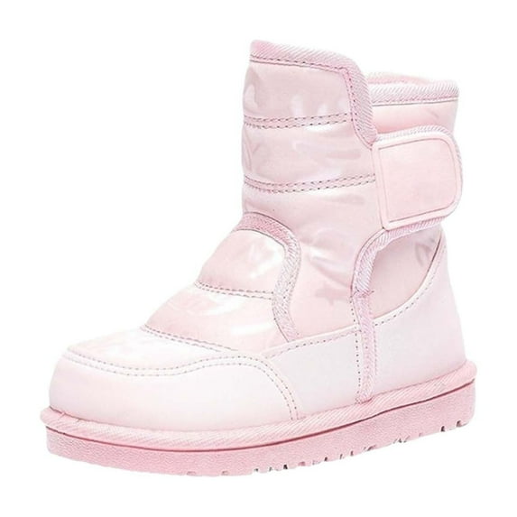 Otqutp Children Soft Bottom Sneakers Girls Boys Snow Boots Outdoor Warm Comfortable Non Slip Mid Calf Padded Small Big Kids Winter Shoes(Pink,3.5-4 Years)