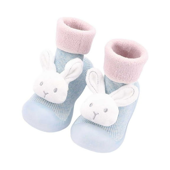 Otqutp Toddler Soft Bottom Sneakers Cute Girl Autumn Winter Warm Socks Shoes Animal Print Girl Baby Four Colors Slippers for 0 To 4 Years(Blue,6-9Months)