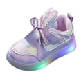 thumbnail image 1 of Otqutp Toddler Soft Bottom Sneakers Girls Luminous Shoes Bowknot First Shoes Buckle Strap 0-13 Years Soft Bottom Breathable Princess Shoes for Outdoor Play and Everyday Wear(Purple,12-18 Months), 1 of 1