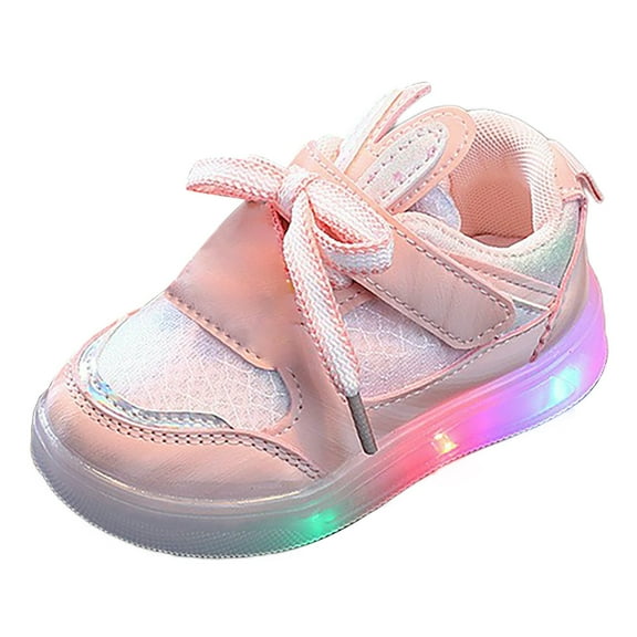 Otqutp Toddler Soft Bottom Sneakers Girls Luminous Shoes Bowknot First Shoes Buckle Strap 0-13 Years Soft Bottom Breathable Princess Shoes for Outdoor Play and Everyday Wear(Pink,12-18 Months)