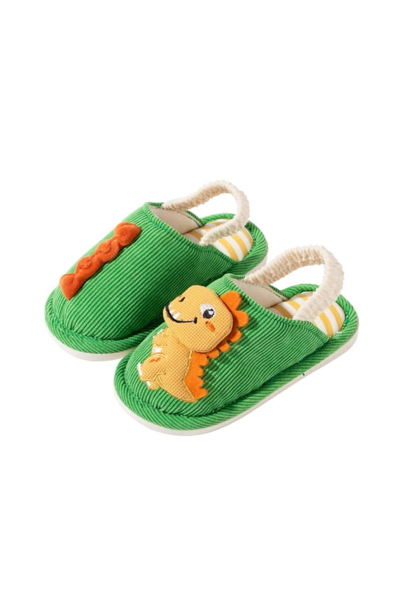 Flat Sole Boots for Toddler Dinosaur Cotton Knit House Slippers Boys Girls Autumn Winter Warm Cute Cartoon Plush Non Slip Winter House Shoes(Green,9-18 Months)