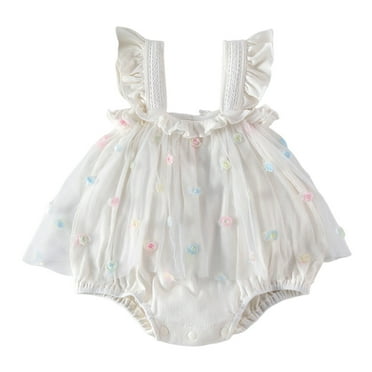 Otqutp Toddler Sport Bodysuit Girls Fly Sleeve Floral Embroider Tulle Ruffles Romper Bodysuits 0 to 12 Months Cute Girls Clothes