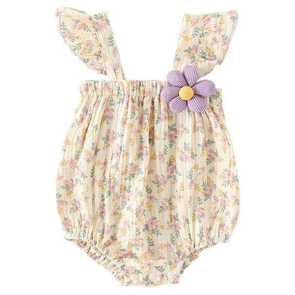 Otqutp Toddler Sport Jumpsuit Baby Girls Romper Flying Sleeve Floral Harness Outside Bodysuit Romper Jumpsuit Clothes