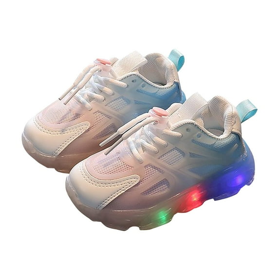 Otqutp Toddler Sport Shoes Children's Girls Sneakers Color Gradient LED Light Shoes Dad Shoes Lace Up Soft Soles for 1 to 6Years