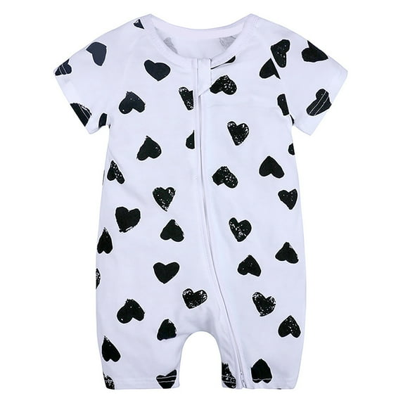 Otqutp Toddler Spring Jumpsuit Boys And Girls Short Sleeve Cartoon Print Romper 2 Way Zipper Jumpsuit Bodysuits 0 to 3 Years