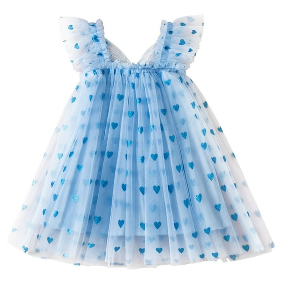 Otqutp Toddler Spring Jumpsuit Sister Matching Clothes Baby Girls Valentines Day Romper Dress Heart Print Puff Sleeve Tulle Dress