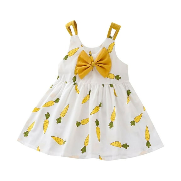 Otqutp Toddler Spring Summer Outfits Girls Summer Dress Skirt Suspender Strawberry Flower Carrot Pattern Bow A Line Knee Length Dress