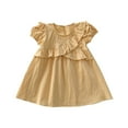 thumbnail image 1 of Otqutp Toddler Sundress Girl's Solid Color Chest Irregular Peplum Dress Summer Short Sleeve Crew Neck A Swing Dress For 1 To 7 Years, 1 of 4