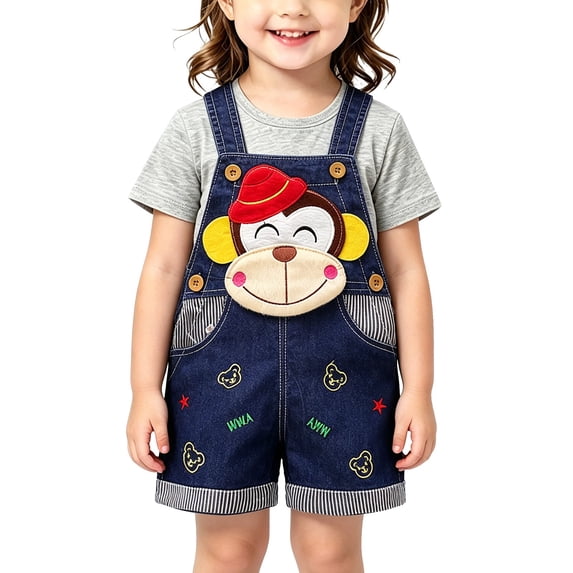 Otqutp Toddler Unisex Jean Bib Overalls Kids Denim Short Overalls 3D ...