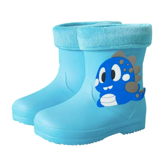 Otqutp Toddler Warm Lined Rain Boots Baby Kids Dinosaur Rain Shoes Children Waterproof Soft Rubber Shoes for Boys Girls