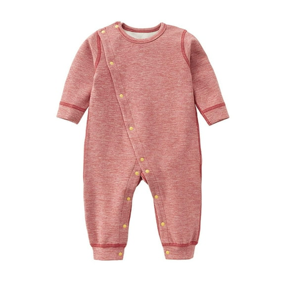 Otqutp Toddler Comfy Bodysuit Baby Girls Boys Warm Soft Long Sleeve Jumpsuit 0 to 24 Months Baby Solid Color Rompers Winter Outfits(1-Pink,6-12 Months