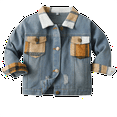 thumbnail image 1 of Otqutp Toddler Warm Winter Coat Boys Spring Fall Unisex Patchwork Plaid Lapel Denim Long Sleeve Top Cardigan Jacket Kids Lightweight Coat(Brown,12-18 Months), 1 of 7