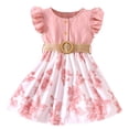 thumbnail image 1 of Otqutp Toddler Wedding Dress Cute Girls Fly Sleeve Floral Prints Princess Dress Dance Party Dresses Clothes Belt for 1 to 5 Years, 1 of 8
