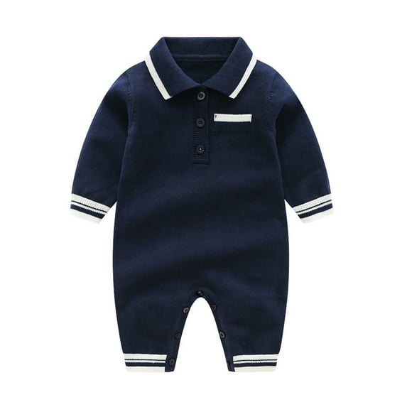 Otqutp Toddler Wedding Outfits Baby Girls Boys Knit Sweater Patchwork Spring Winter Long Sleeve Romper Jumpsuit Clothes for 0-24 Months(A-Navy,9-12 Months