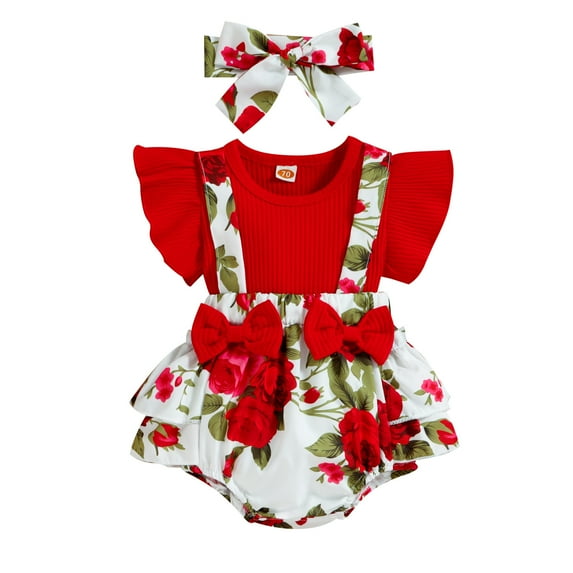 Otqutp Toddler Wedding Playsuit Girl Short Sleeve Cartoon Floral Prints Ruffle Summer Rompers Jumpsuits 0 to 24 Months