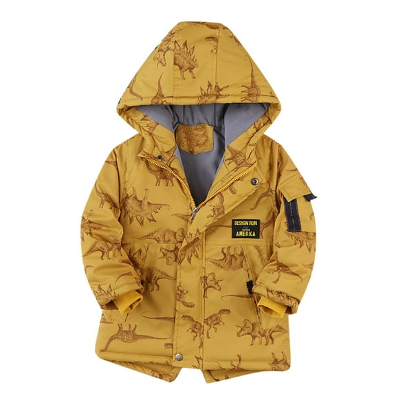 Otqutp Toddler Windproof Outwear Kids Boys Girls Winter Thicken Coat Cute Dinosaur Prints Hooded Jacket Toddler Windproof Thick Warm Outwear(Yellow,3-4 Years)