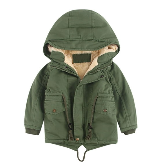 Otqutp Toddler Windproof Outwear Kids Boys Girls Winter Thicken Coat Solid Hooded Jacket Fashion Windproof Thick Warm Snowsuit(Army Green,5-6Years)